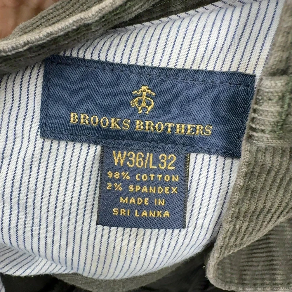 Brooks‎ Brothers Pants Men 36 Olive Green Cotton Spandex Corduroy Classic Casual